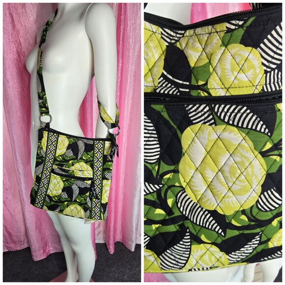 Vera Bradley Colorful Green Flower Hipster Quilted Cotton Crossbody Purse 10x10 - Picture 1 of 9